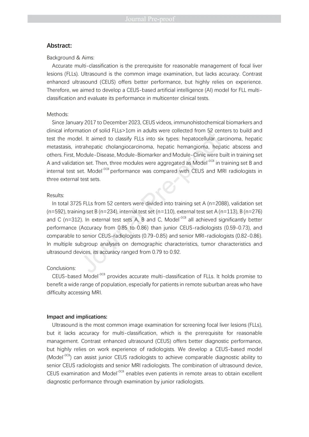 JHepatol丨基于超声造影的肝脏局灶性病变多分类诊断智能模型